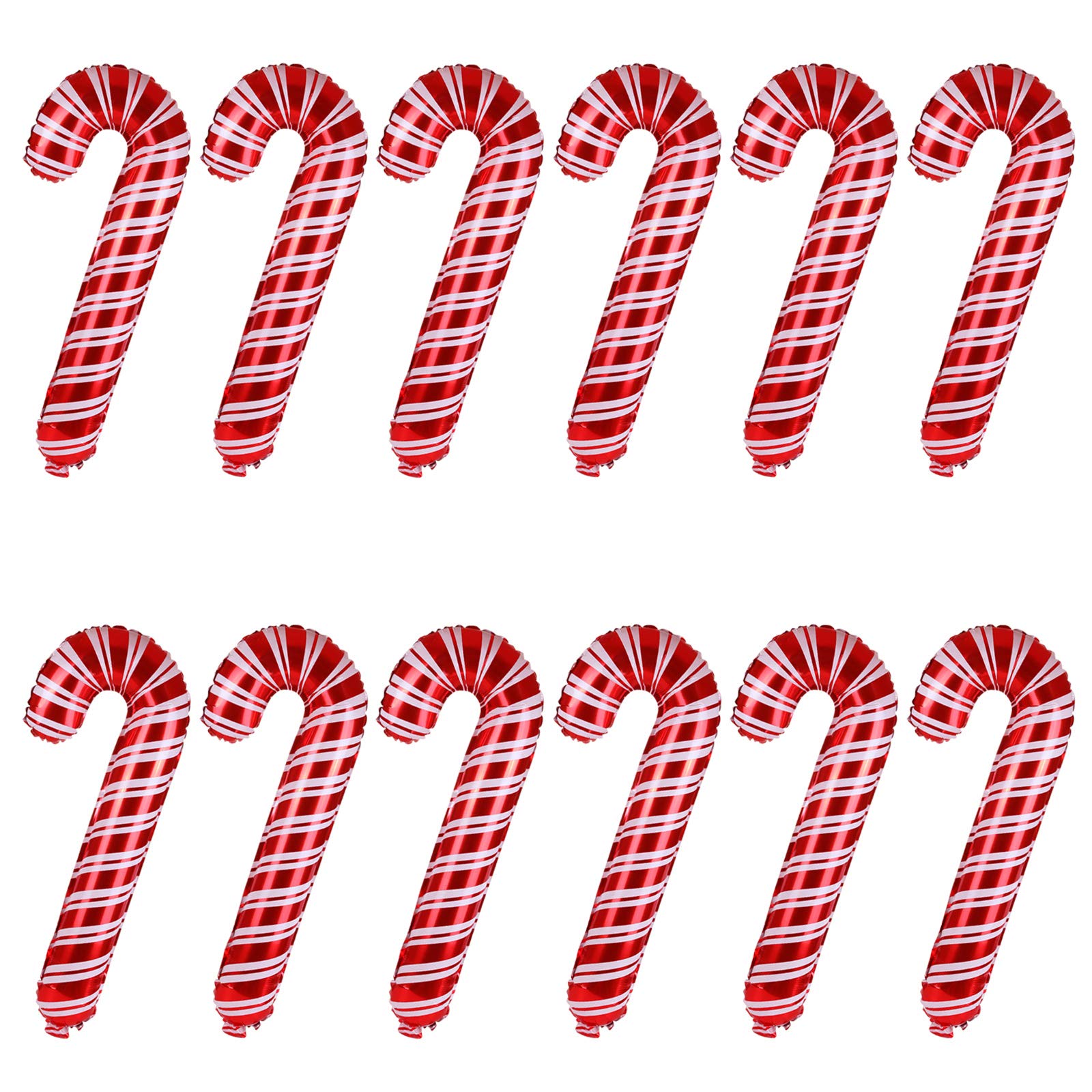 GWHOLE 12Pcs Christmas Candy Cane Balloons Foil Christmas Inflatable with Straw for Xmas Party Decoration Balloon Arch Decor