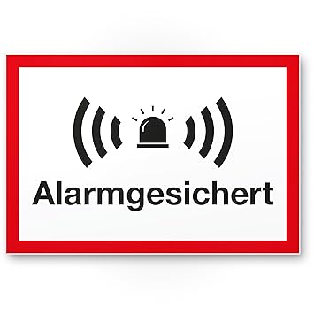 Alarmgesichert Kunststoff Schild Weiss Rot 30 X 20 Cm Achtung