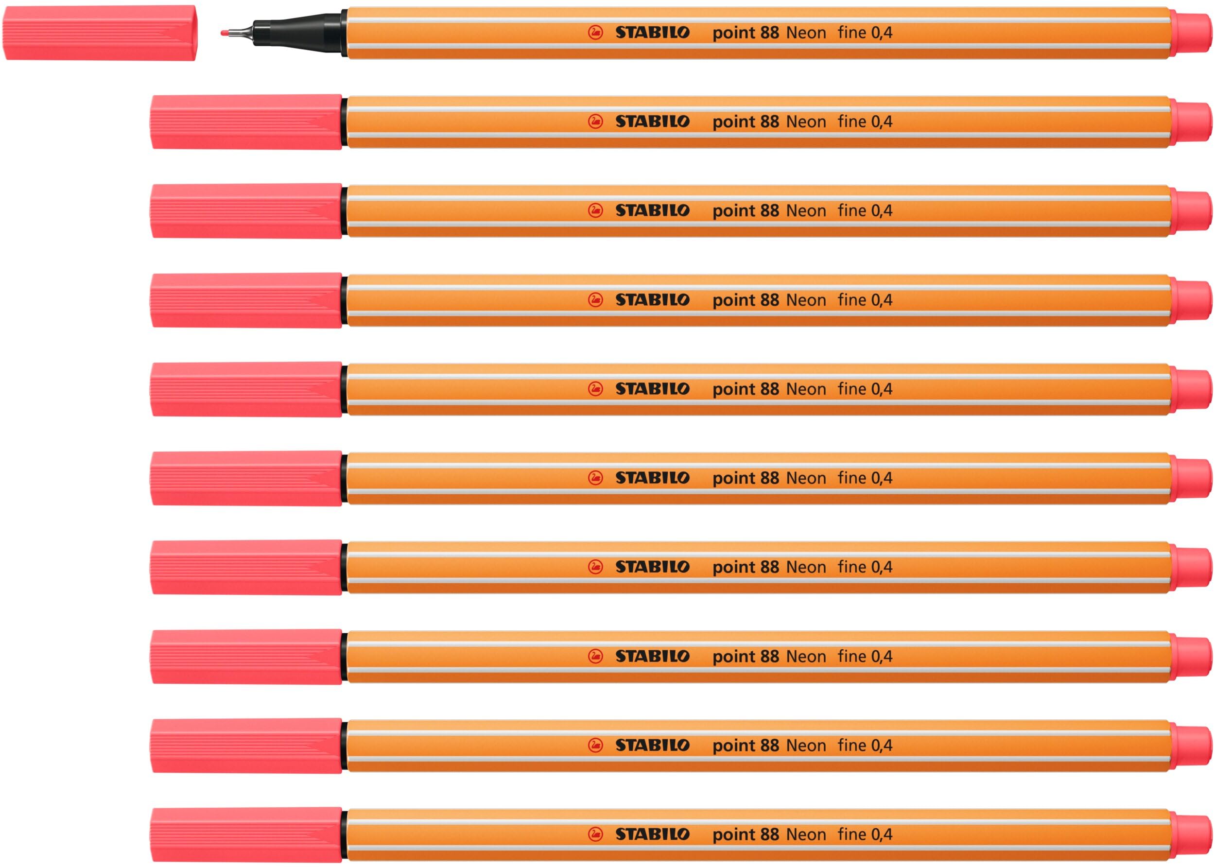 STABILO - Fineliner - point 88-10er Pack - Neonfarbe, leuchtfarbenrot