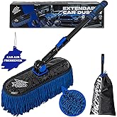 Flash Dog Car Duster Exterior - Wax Treated Cotton & Extendable Aluminum Alloy Handle Scratch Free Cleaning Brush for Cars, Trucks, SUVs, RVs, Motorcycles | Waterless Dust & Pollen Remover