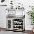 IDEALHOUSE 3-Tier Wine Bar Cabinet with Detachable Wine Rack and Storage Space, Buffet Cabinet with Glass Holder and Mesh Door, for Kitchen, Living Room and Bar (Gray)