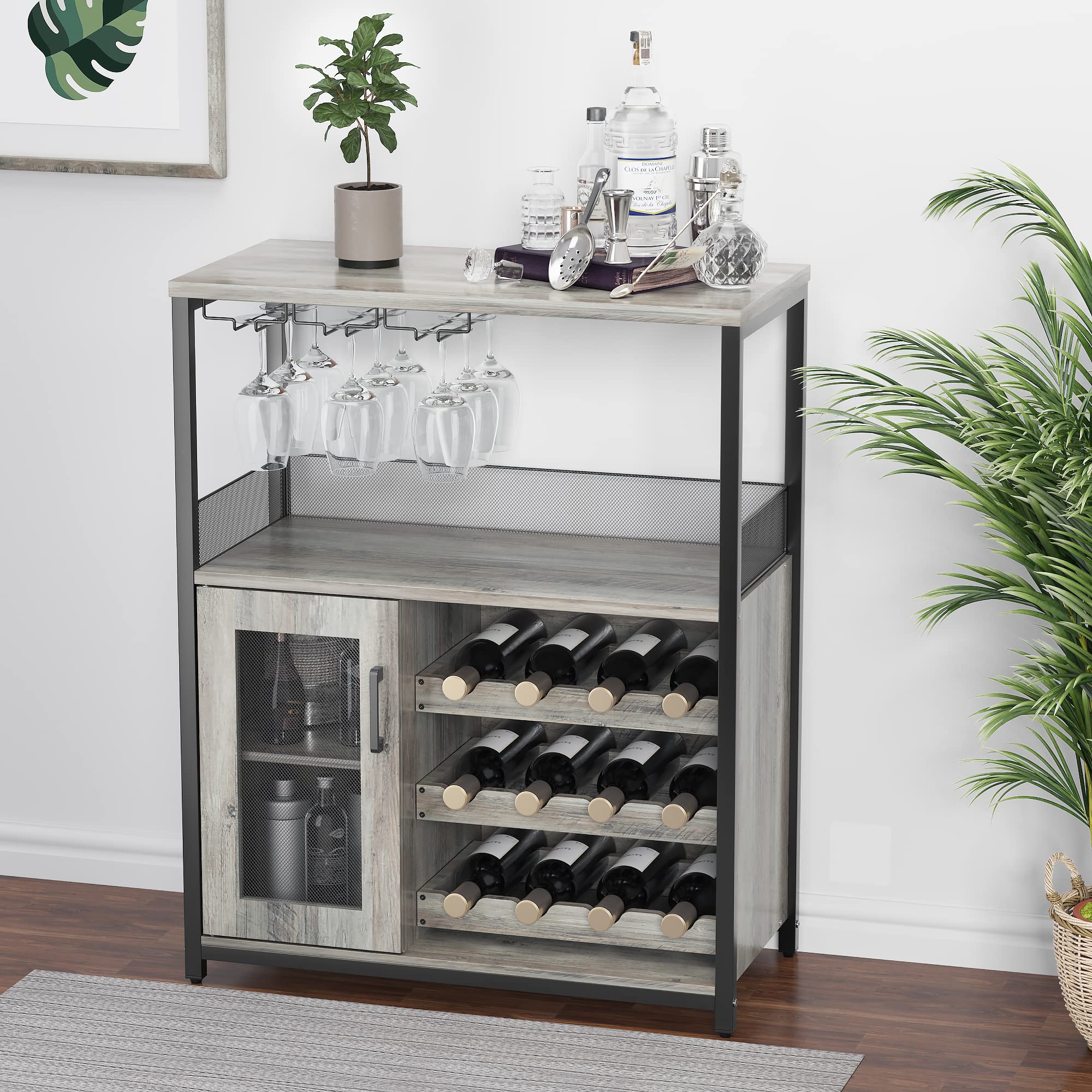 IDEALHOUSE 3-Tier Wine Bar Cabinet with Detachable Wine Rack and