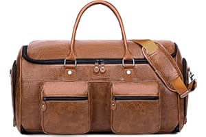 Vessgra Garment Bag for Travel, Convertible Garment Duffle Bag for Men Women, Carry on Leather Travel Weekend Bag, 2 in 1 Hanging Suitcase Suit Travel Bags with Shoe Pouch, Detachable Shoulder Strap