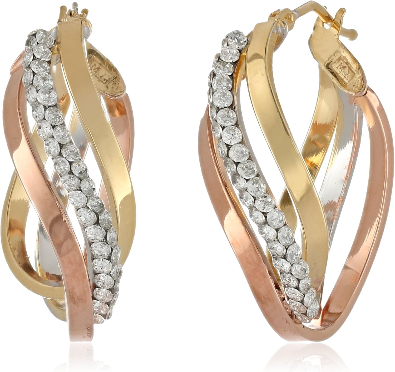 14k Italian TriColor Gold and Cubic Zirconia Design Hoop