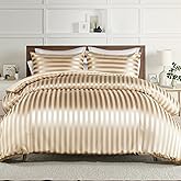 Whale Flotilla 3-Piece Reversible Silky Soft King Size Comforter Set, Luxury Stripe Satin Oversized Comforter Bedding Set with 2 Satin Pillowcases, Lightweight Duvet for All Seasons, Champagne