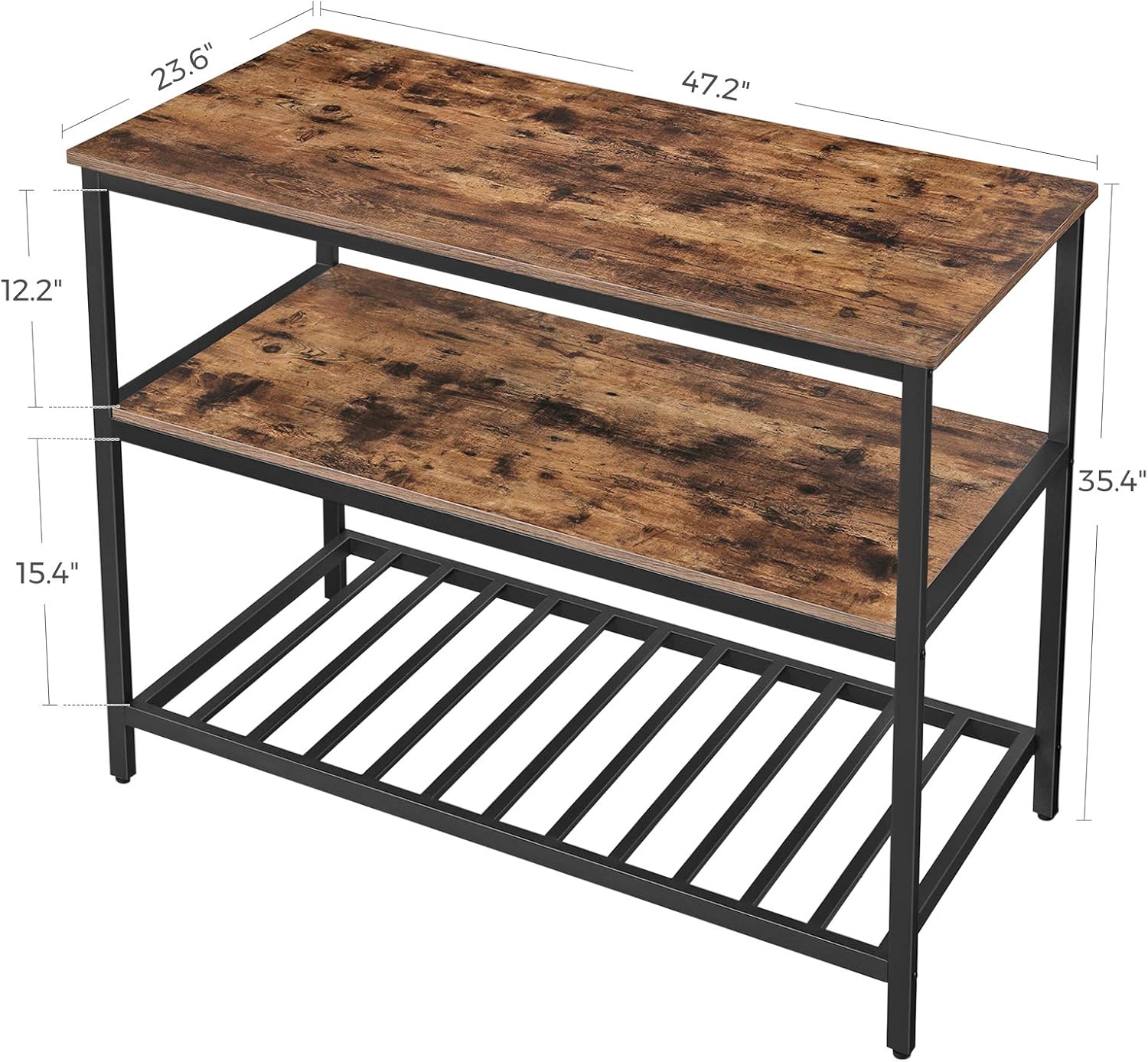 VASAGLE ALINRU Kitchen Island with 3 Shelves, Kitchen Shelf with Large Worktop, Stable Steel Structure, 47.2 x 23.6 x 35.4 Inches, Industrial, Easy to Assemble, Rustic Brown and Black UKKI01BX - Kitchen Islands & Carts