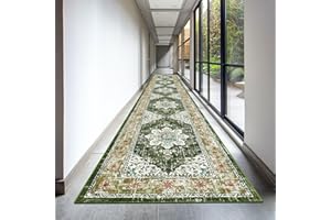 Ileading Vintage Runner Rug for Hallway 2.6x14FT, Machine Washable Extended Entryway Rug Runners with Rubber Backing, Non Slip Kitchen Floor Mat for Livingroom Corridor Indoor Doormat (Green 2.6x14ft)