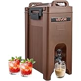 VEVOR Insulated Beverage Dispenser, 5 Gal/19L Hot and Cold Beverage Server with Spigot & Handle, Food-Grade Thermal Drink Dispenser Cooler for Tea Coffee Water in Cafes & Restaurants, Brown
