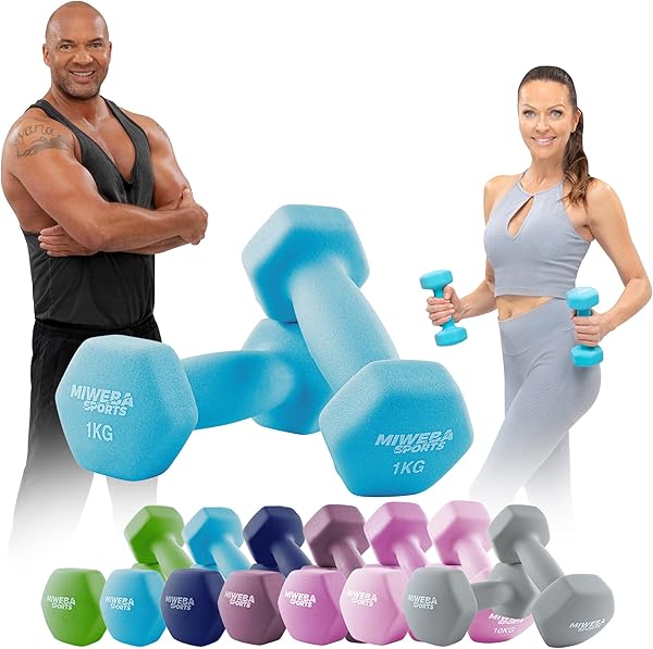 Miweba Sports Neopren Hantelset NKH100 | 𝐏𝐫𝐨𝐟𝐢 Hanteln - 0.5-10.0 Kg - Hexagon Hanteln Set - Kurzhanteln - Kurzhantel Set - Gymnastikhanteln - Hantel Set - Dumbbell