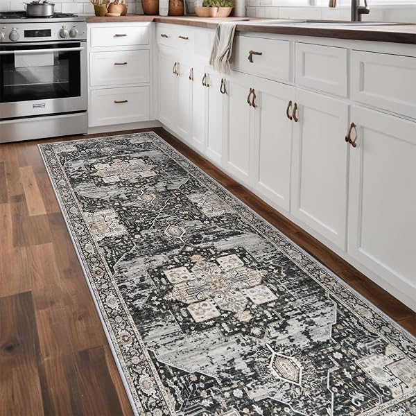 RUUGME HALLWAY 3X10 RUNNER RUG – WASHABLE RUGS WITH NON SLIP BACKING ULTRA THIN STAIN RESISTANT CARPET FOR KITCHEN LIVING ROOM BEDROOM VINTAGE TRIBAL RUGS FOR FLOOR DECORATION MAT 3X10 BLACK