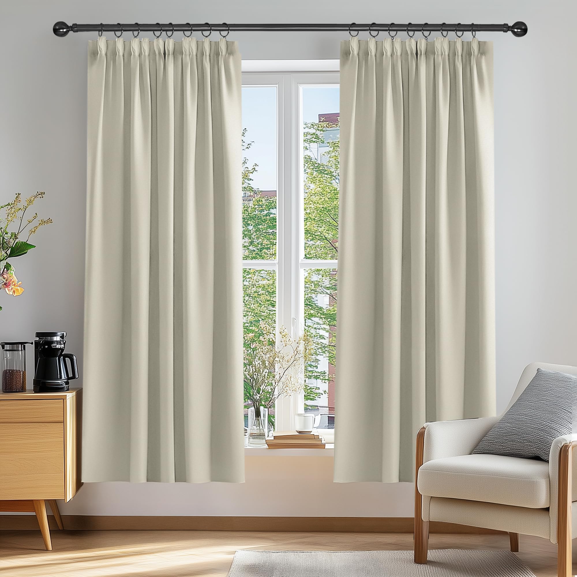 Deconovo Super Soft Thermal Insulated Pencil Pleat Room Darkening Curtains for Bedroom 66 x 72 Inch Light Beige 2 Panels