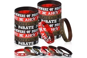 Capoda 24 Pcs Pirate Silicone Bracelets Ahoy Matey Caribbean Rubber Wristbands Skull Pirate Ship Party Favors for Girls Boys Birthday Decorations Halloween Party Supplies