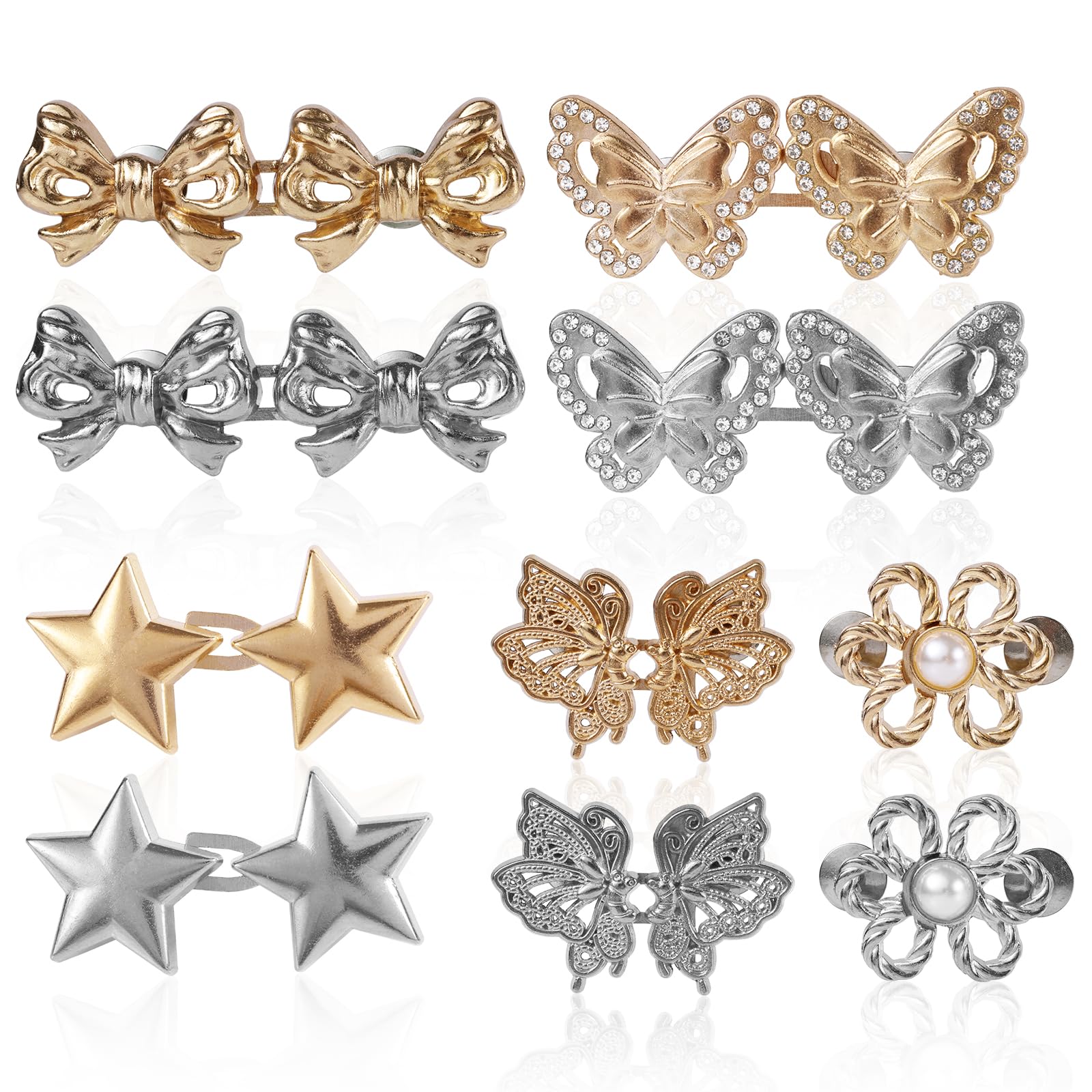 Photo 1 of 10 Sets Pant Waist Tightener, Adjustable Butterfly Buttons Pins Detachable Jean Button Pins Star Waist Buckles Cinch Clip No Sewing Decoration Accessories for Loose Clothing Dresses Skirts