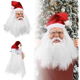 GOBWCOT Santa Claus Mask Realistic Old Man Face Mask Latex Grandpa Mask with Beard Hat Christmas Cosplay