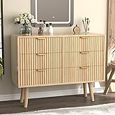 SFDOU Wooden Fluted Dresser for Bedroom,Modern Wide Chest of 6 Drawers Dressers for Bedroom Furniture,Wood Drawer Dresser wit
