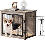 Yaheetech Dog Crate Furniture End Table with Double Doors Gray Wood Metal