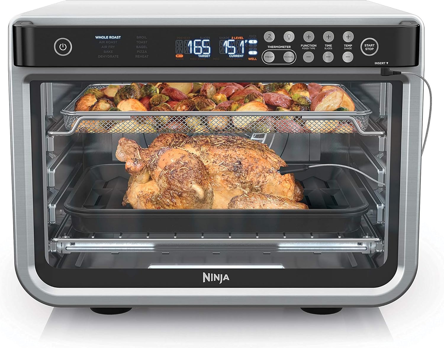 Ninja DT251 Foodi 10-in-1 Smart Air Fry Digital Countertop Convection Toaster Oven with Thermometer XL Capacity and a Stainless Steel Finish (Renewed)