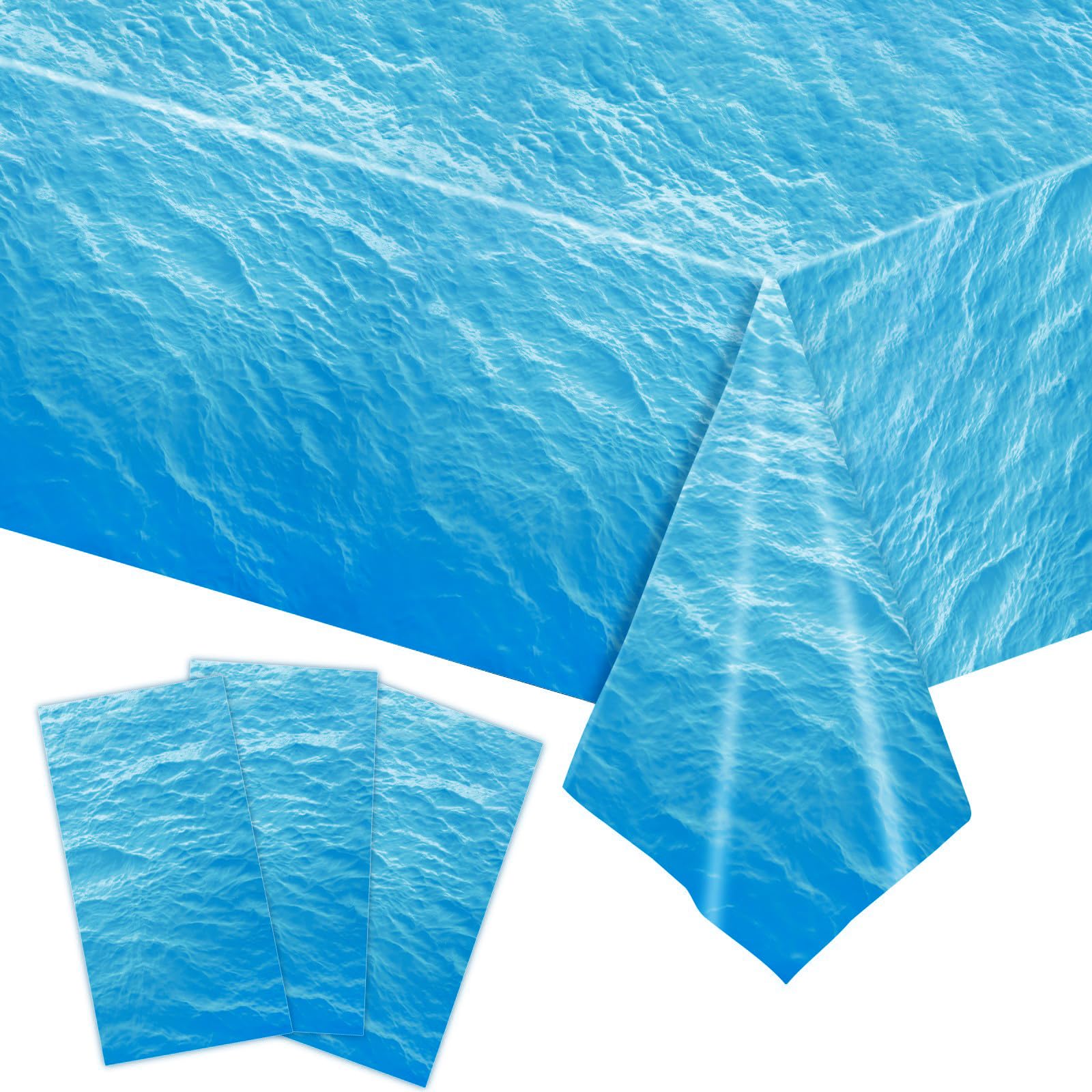 Photo 1 of 3-Piece 54 x 108 Inch Ocean Wave Plastic Tablecloth - Realistic Water Design, Disposable Rectangle Table Cover for Dining, Picnic, Beach Party, Sea Theme, Pool Party, Summer Indoor Outdoor Decoration