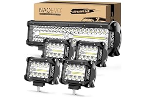 NAOEVO 12 Inch LED Light Bar and 4PCS 4 Inch LED Pod Lights, 54000LM LED Fog/Driving/Off Road Lights, Triple Row Spot Flood Combo LED Light Bar for Truck Car UTV ATV Boat, 1 Year Warranty
