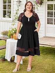 LapaPlus 2025 Women Plus Size Lace Summer Dress - V