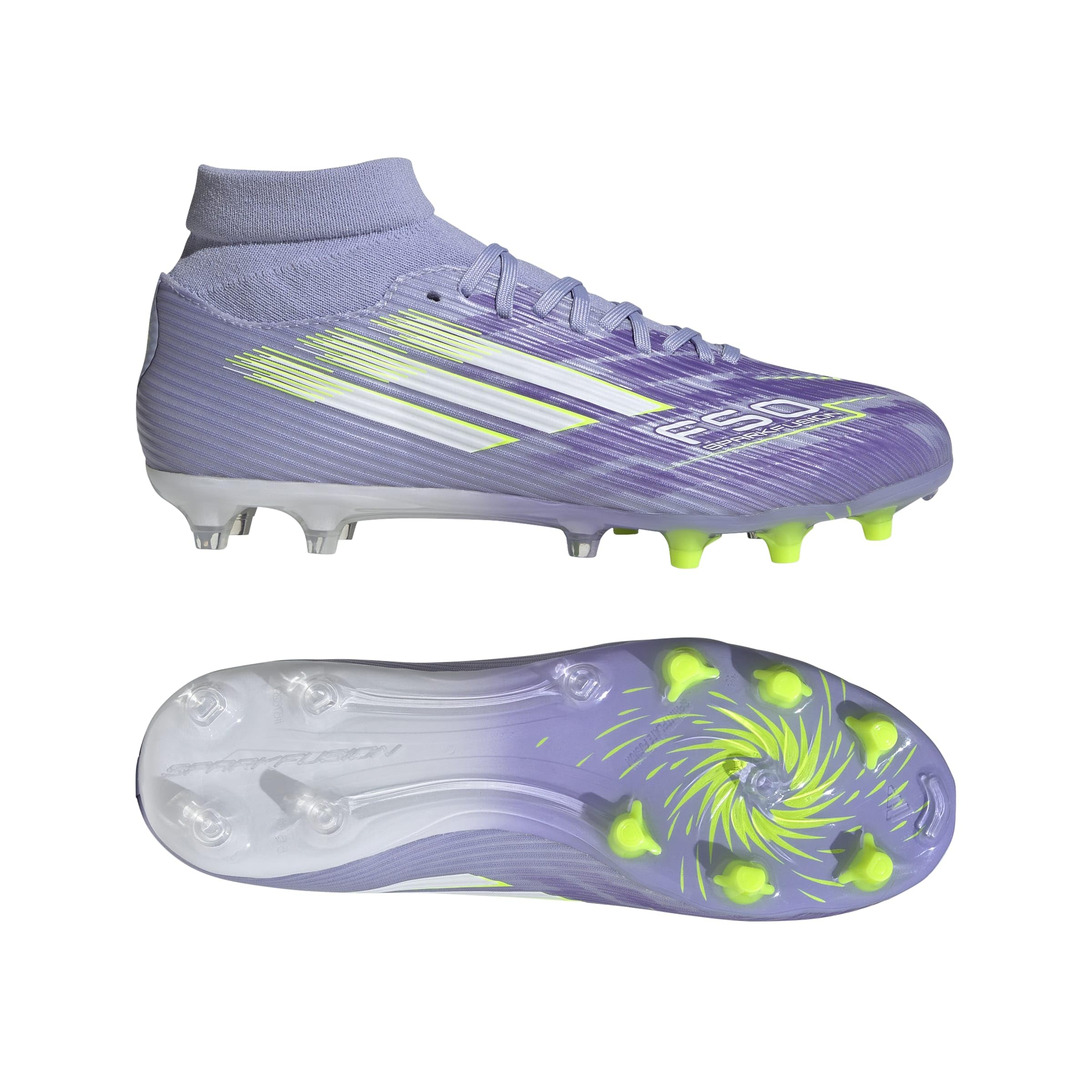 adidas Damen F50 SPARKFUSION League W Mid Firm Ground/Artificial Ground Football Boots, Violet Tone/Lucid Lemon/Purple Rush, 44 2/3 EU 6