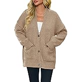 Saodimallsu Womens Chunky V Neck Cardigan Sweater Puff Sleeve Knit Cardigans Button Down Outwear with Pockets 2025