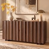 win2win 61.7" Sideboard Buffet Cabinet with Storage, Wavy Design, Walnut | Mid Century Modern Credenza with Adjustable Shelves, Wood Modular Accent Cabinet for Living Dining Room Hallway