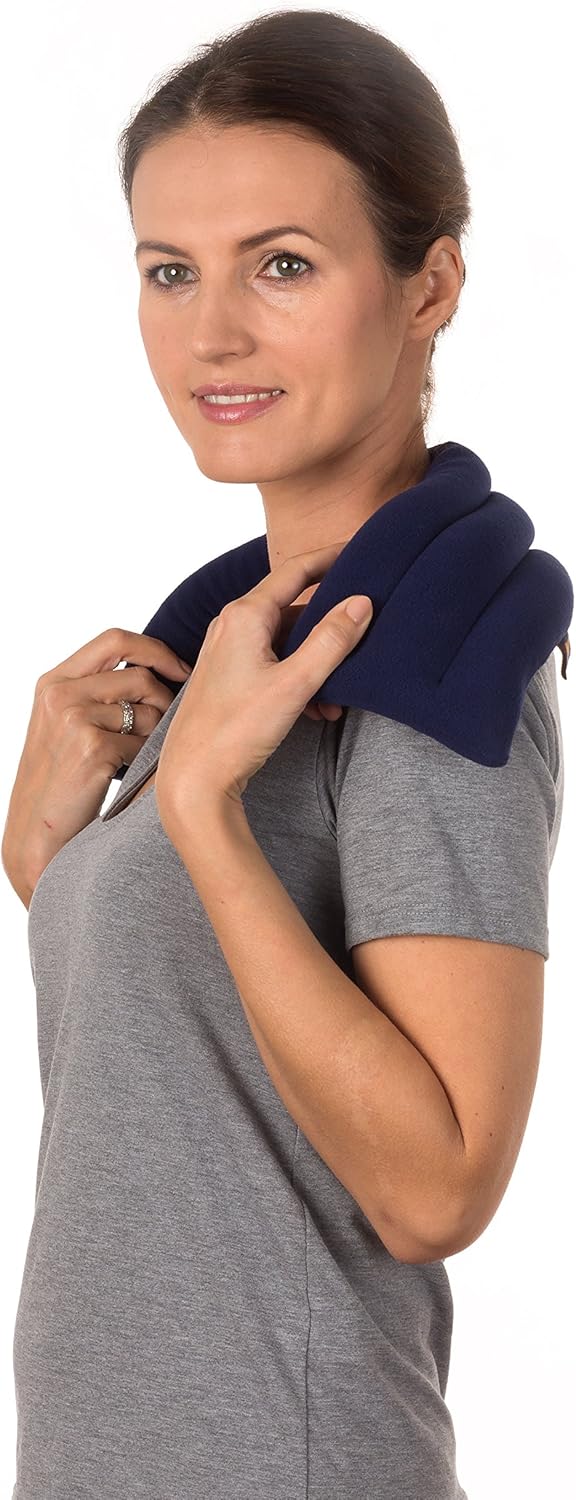 Sunny Bay Extra Long and Wide Neck Heating Wrap, Heat Therapy Pad for Sore Neck & Shoulder Muscle Pain Relief - Thermal, Personal, Reusable, Non Electric, Hot Pack Pads/Cold, Wheat Filled (Navy Blue): Beauty