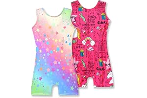 Nymphperi 2 Pack Gymnastics Leotards for Girls Cute Biketards with Shorts Kids Sleeveless Unitard Dance Sportswear