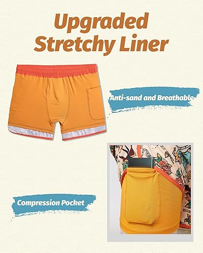 Men's Swim Trunks 5 Inch Recycled Beach Shorts With Compression Liner Quick D - View #8