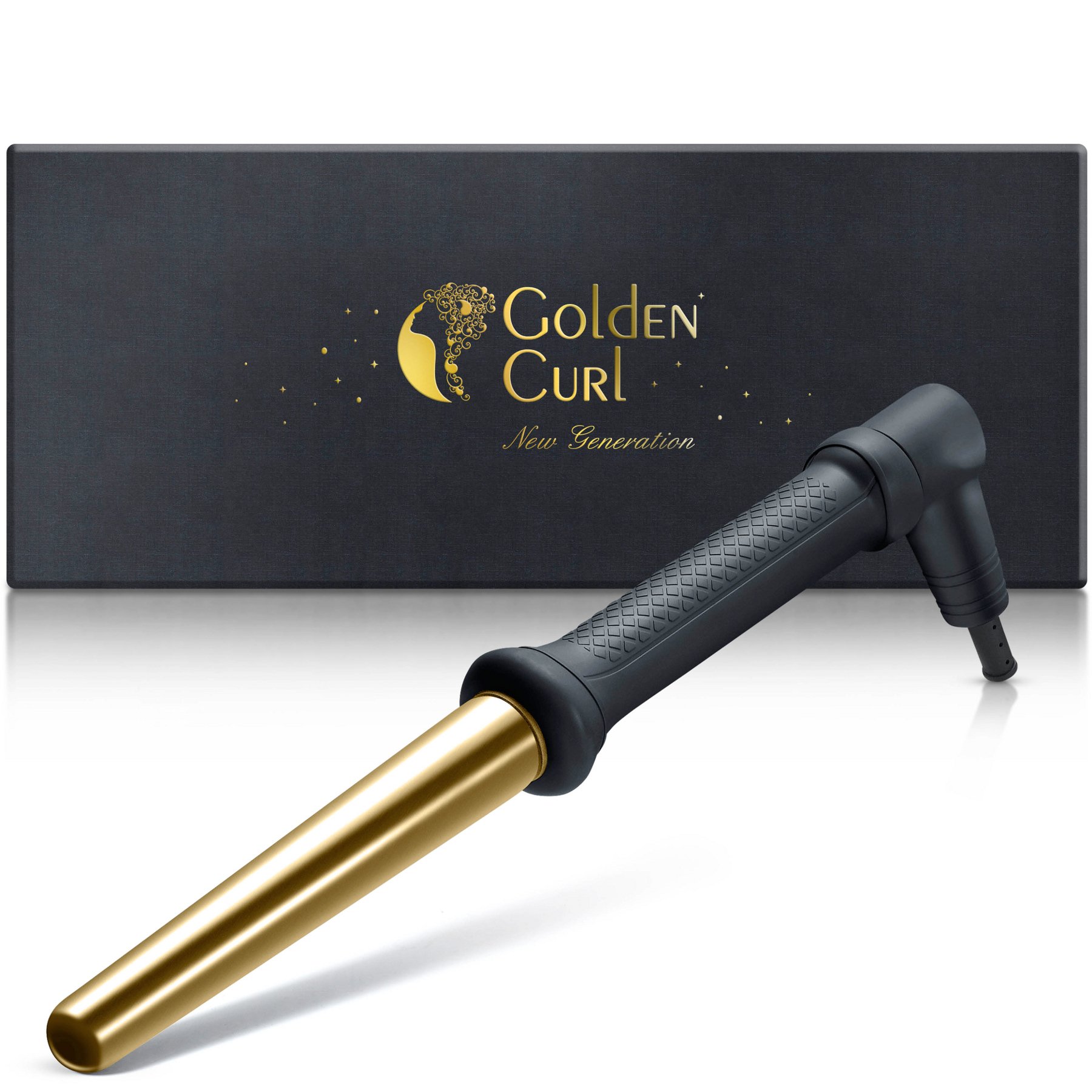 Golden Curl Professional Hair Curler - 5 Year Peace of Mind - Curling Wand Iron for Curly Beach Waves Designed for Short & Long Hair Curls (18 mm – 25 mm, Gold)
