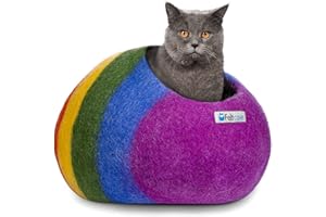 Feltcave Medium Cat Cave Bed | Rainbow | Cute and Cozy Cat Cave Handcrafted Merino Wool | Hideaway for Indoor Cats | Warming Nest for Kitty | Washable Wool Fabric - Gift for Pets