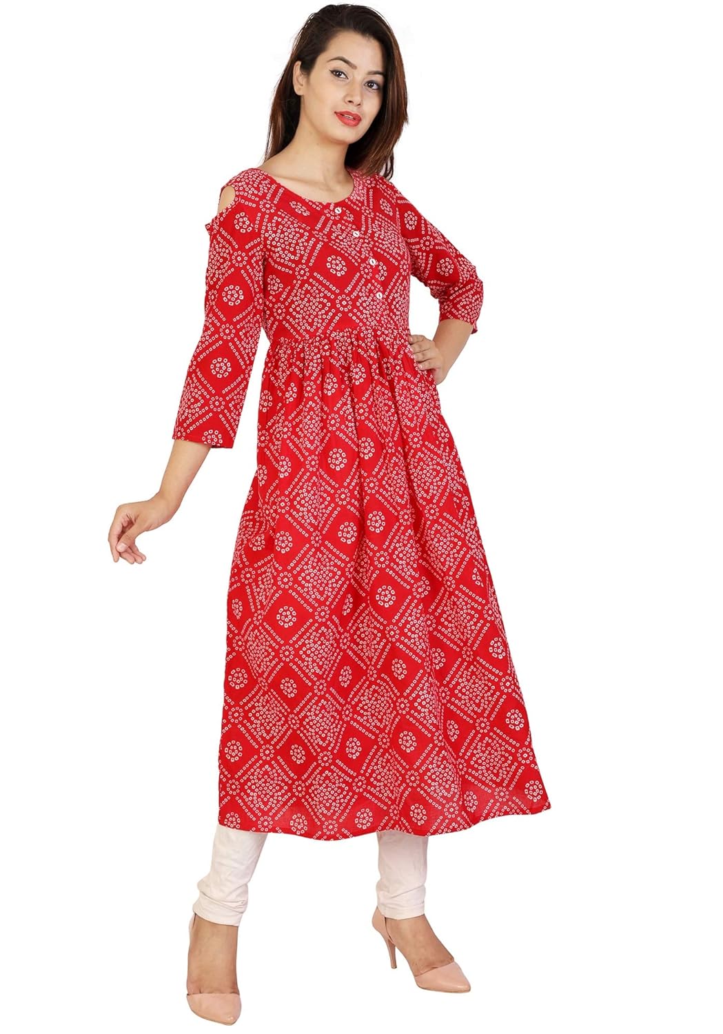 amayra women cotton anarkali kurti(red)