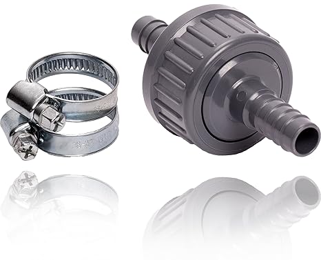Pangaea Tech Rückschlagventil 13mm / Set mit 2 Schlauchschellen / Wasser & Luft / für Wasserpumpe, Pool- und Teichanwendungen