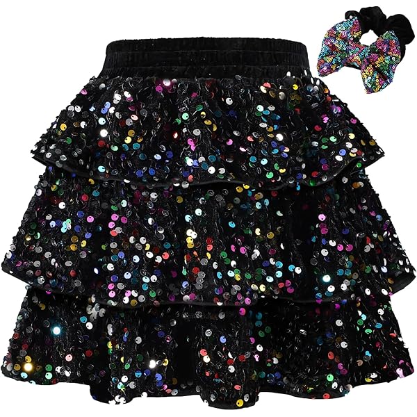 JEATHA Kids Girls Shiny Metallic Pleated Skirt With Built-in Shorts - Foto 8