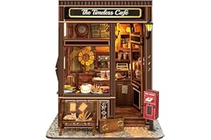 LUUWIK The Timeless Cafe Book Nook Vintage Miniature Dollhouse with LED Lighting, DIY 3D Puzzle Bookshelf Decor for Adults, Coffeehouse Gifts for Book Lovers