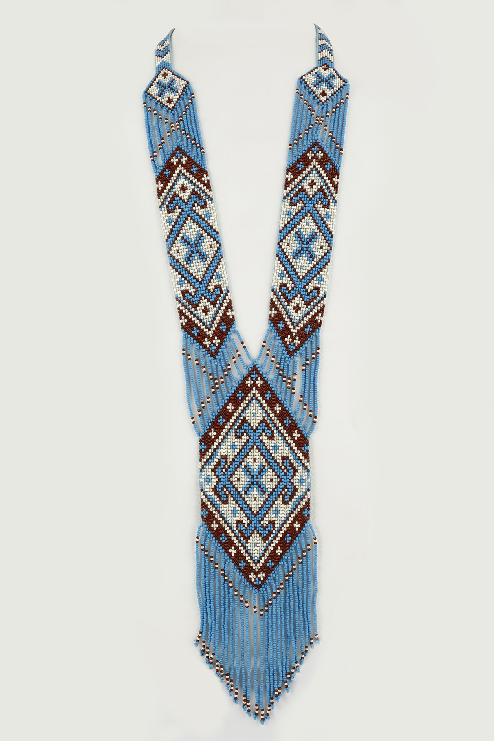 El Allure Native American Inspired Multi Color Patterned Seed Bead Preciosa Jablonex Long Handmade Vintage Designer Unique Fashion Costume Seed Beaded Necklace for Women.