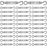 Gisafai 32 Pcs Hook and Eye Turnbuckles for Cables Wire Rope Tension Heavy Duty 304 Stainless Steel Turnbuckle Hook for Fence Gate Tent Sun Shade Installation DIY String Picture Hanging (Silver,M6)