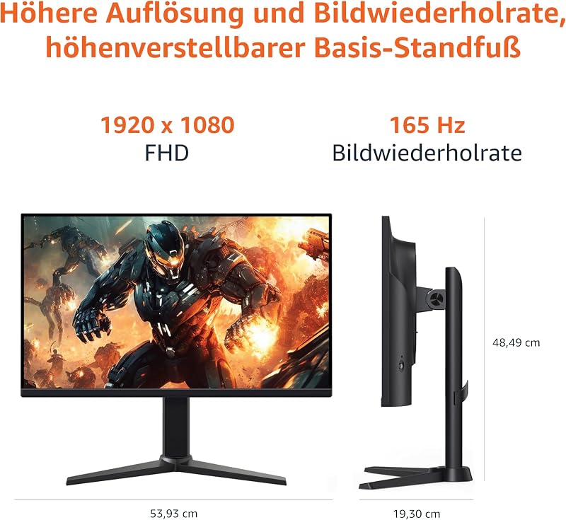 Gaming-Monitor 24 Zoll (23,8 Zoll sichtbar(61 cm)), FHD 1080p, 165 Hz, VESA-kompatibel, adaptive Synchronisierung, 1 ms Reaktion, Schwarz
