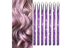 SARANNALA Hair Tinsel 8 Packs 1600 Strands 50 Inch Tinsel Hair Extensions Purple Heat Resistant Glitter Sparkling Shinny Fairy Hair Accessories for Women and Girls(Purple, 50Inch 8Packs)
