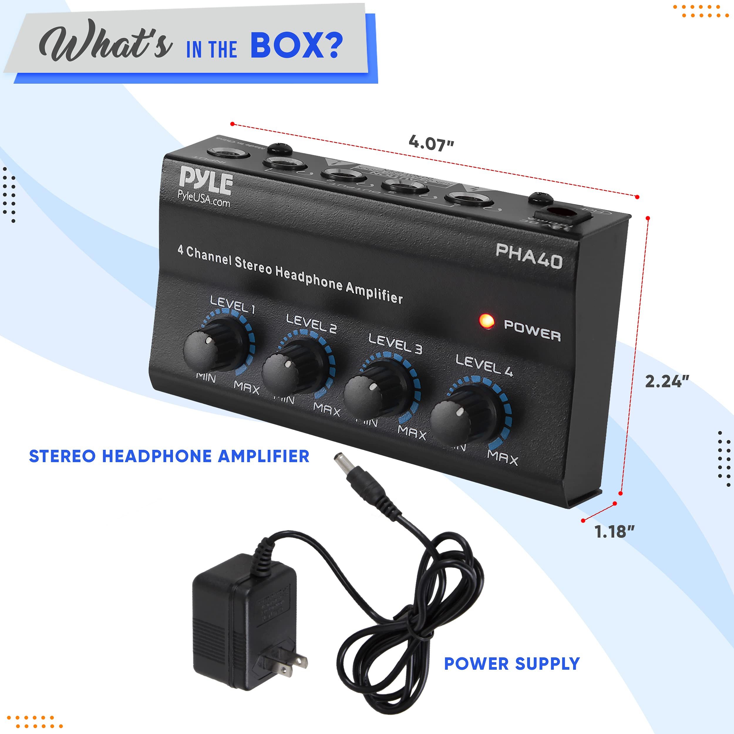 Pyle 4-Channel Portable Stereo Headphone Amplifier - Mini Earphone Splitter Amp with 4 ¼” TRS Output Jacks - Independent Volume Controls - High-Quality Audio for Studio & Stage - PHA40