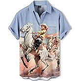 DADDYLOCO Men's Button Down Shirt Funny Western Printed Casual Summer Beach Party BBQ Short Sleeve Shirts
