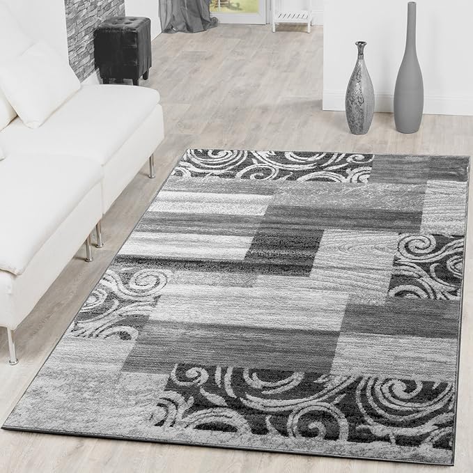 Alfombra económica con diseño moderno para el salón, color gris y crema