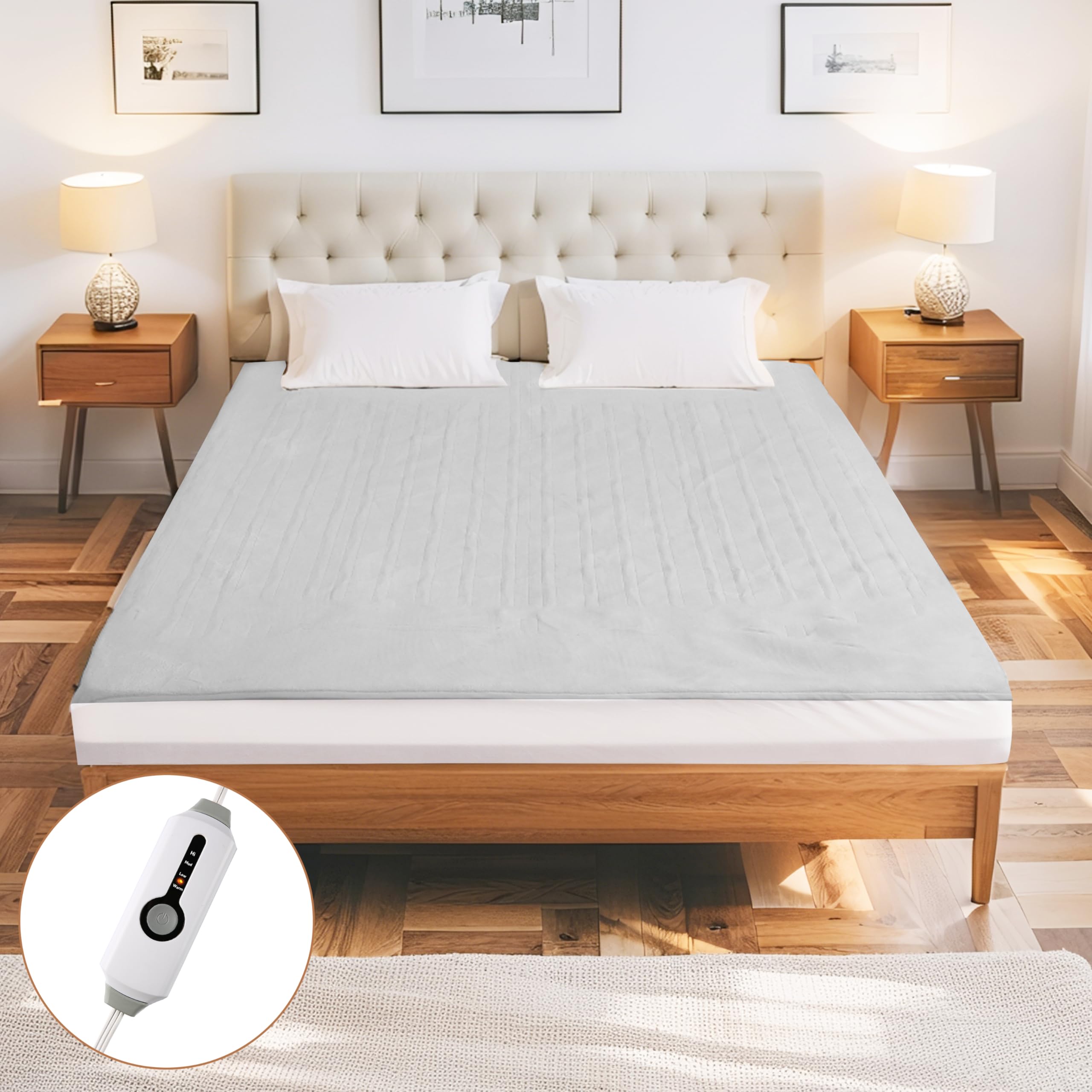 Photo 1 of Eydna Electric Mattress Pad Twin Size 39"x75" with 10 Hours Auto Off 4 Heat Setting Simple Controller Fit Up to 15 Inch Deep Pocket, Machine Washable - Light Gray