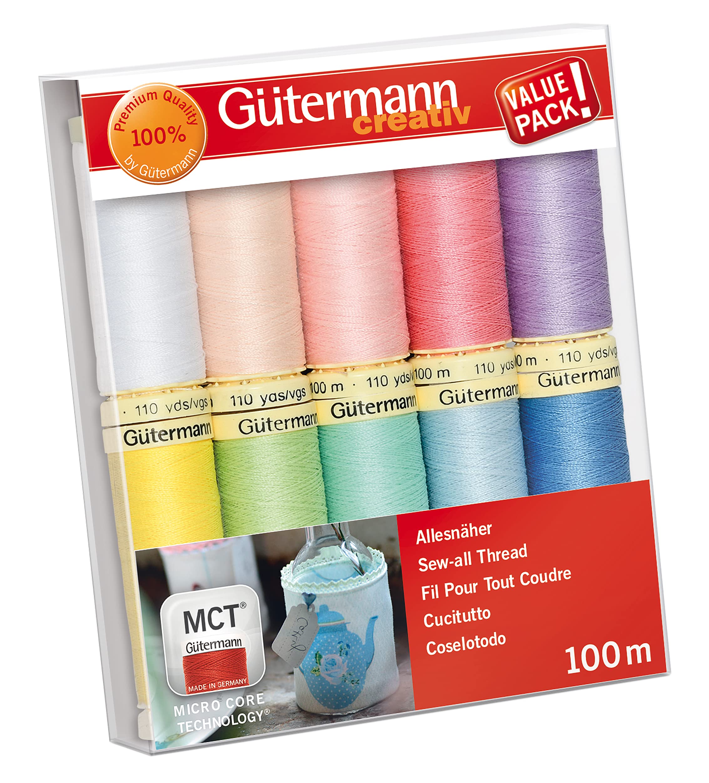 Gütermann creativ Sewing thread set with 10 spools Sew-all Thread 100 m in pastel colours