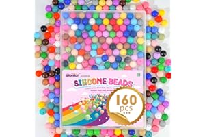 Gionlion 160PCS Silicone Beads, 33 Colors 15mm Silicone Beads Bracelet Making Kit, Soft Rubber Round Beads for Keychain Wristlets, Loose Beads Crafts for Necklace Jewelry DIY