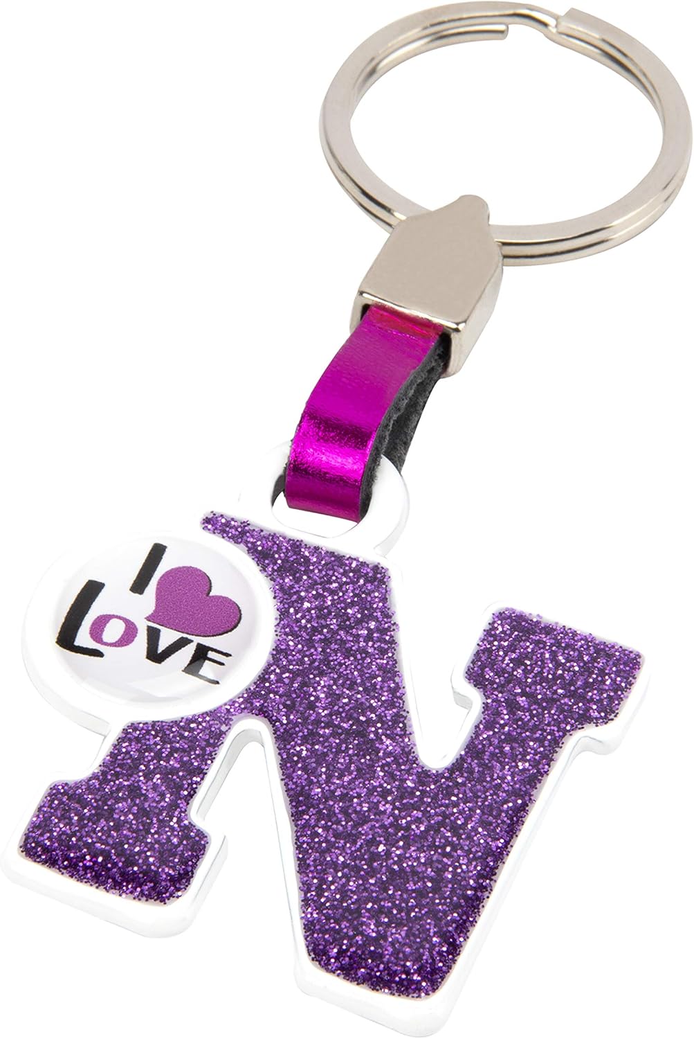 Metallic Key Ring "I LOVE" Letter "N" Color Pink, 1 x 60 x 155 mm; 20 Grams