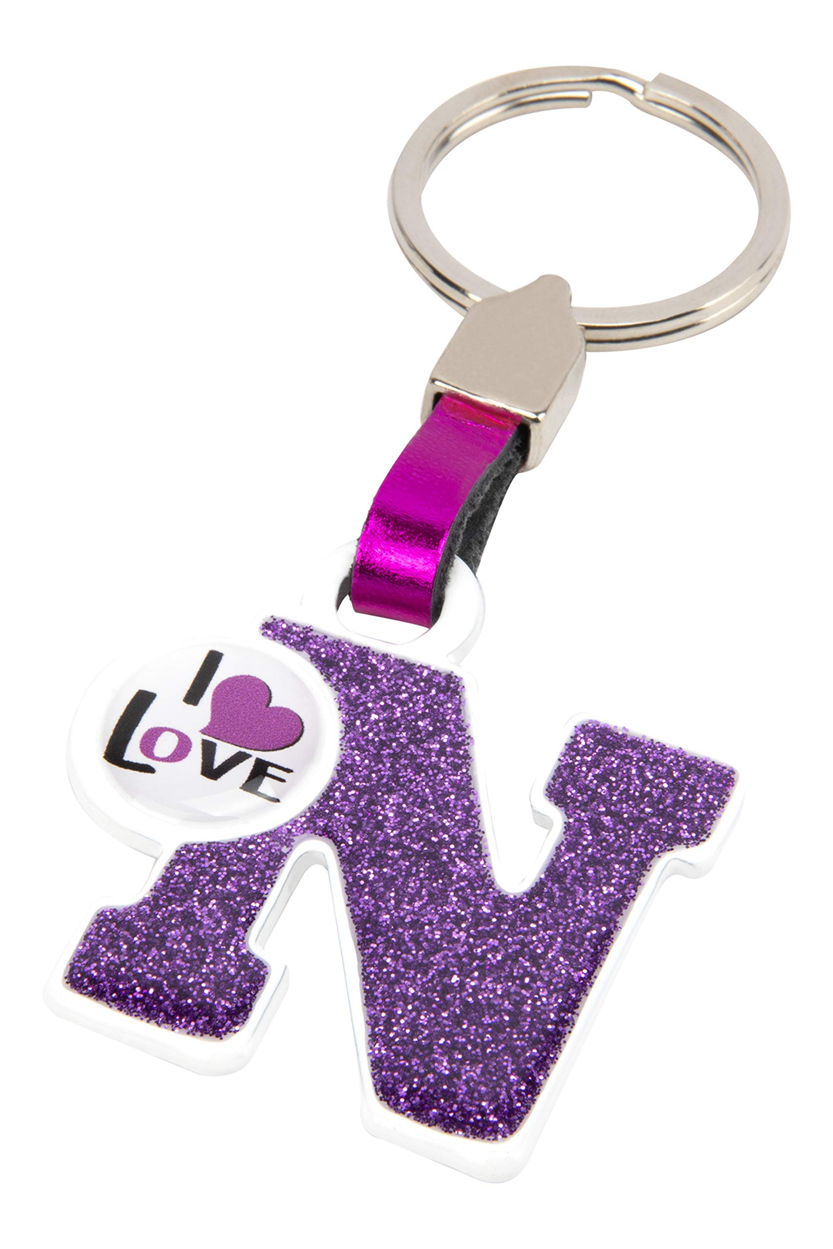 Metallic Key Ring "I LOVE" Letter "N" Color Pink.