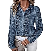 WDIRARA Women's Snakeskin Print Button Down Shirts Long Sleeve Blouse Business Work Tops