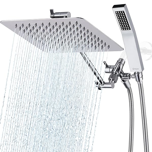 G-PROMISE ALL METAL 10″ DUAL SQUARE SHOWER HEAD COMBO | RAIN SHOWER HEAD | HANDHELD SHOWER WAND | ADJUSTABLE | SMOOTH 3-WAY DIVERTER | 71″ EXTRA LONG HOSE – A BATHROOM UPGRADE (CHROME)